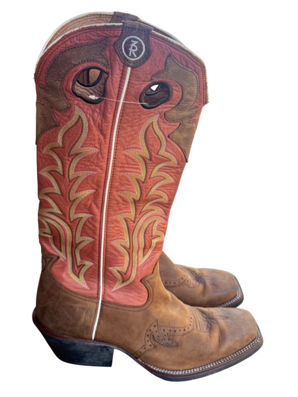 Tony Lama RR1001 Mens 12D Brown Leather Western Cowboy Work Boots Embroidered